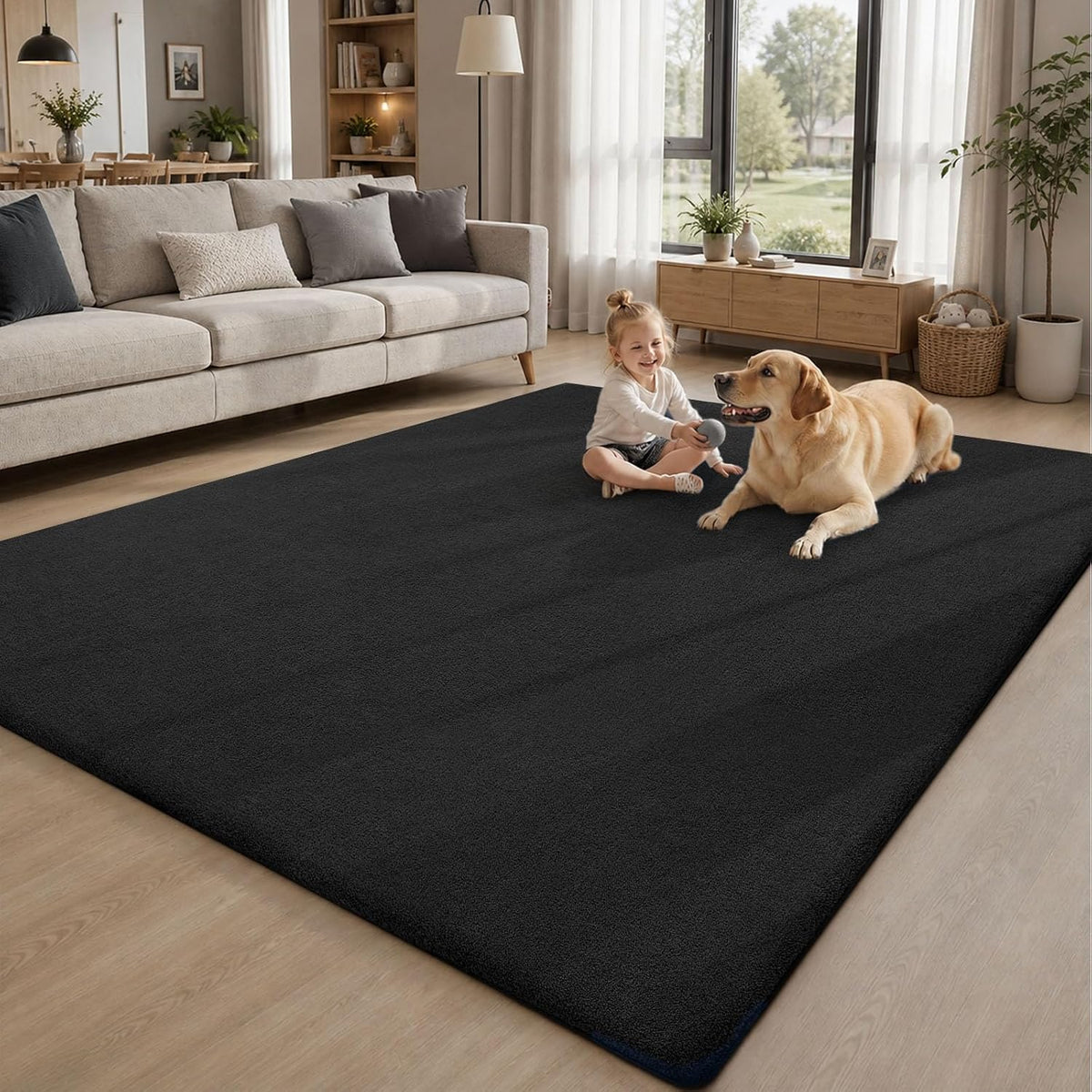 Sour Lemon 8x10 Area Rugs for Living Room Bedroom, Large Carpet Black Rug