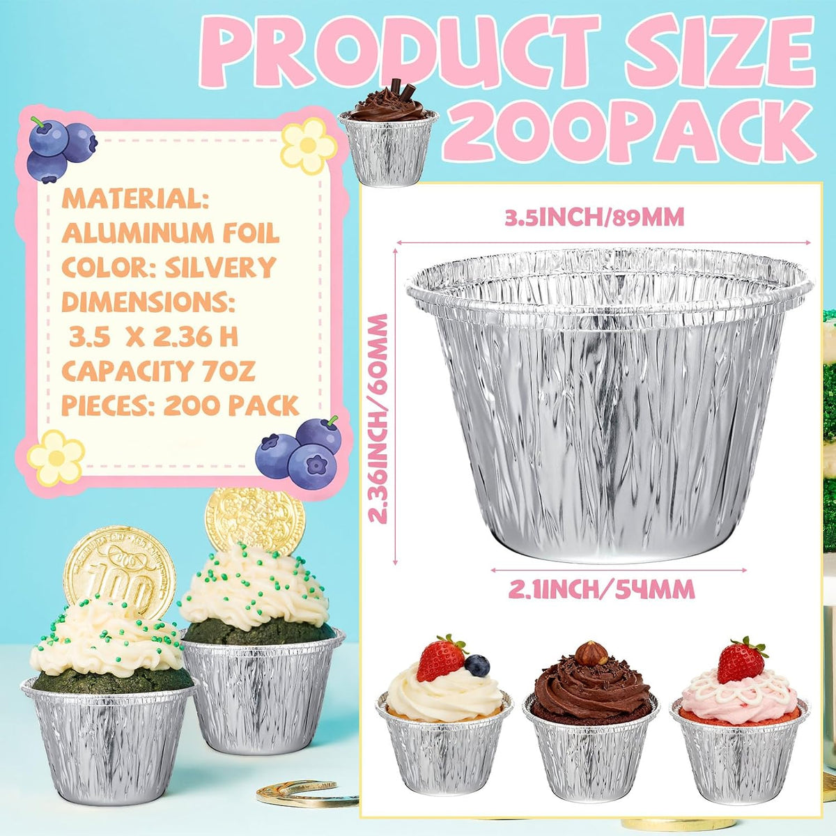 Yungyan 200 Pcs Aluminum Foil Baking Cups 7 oz Disposable Ramekins