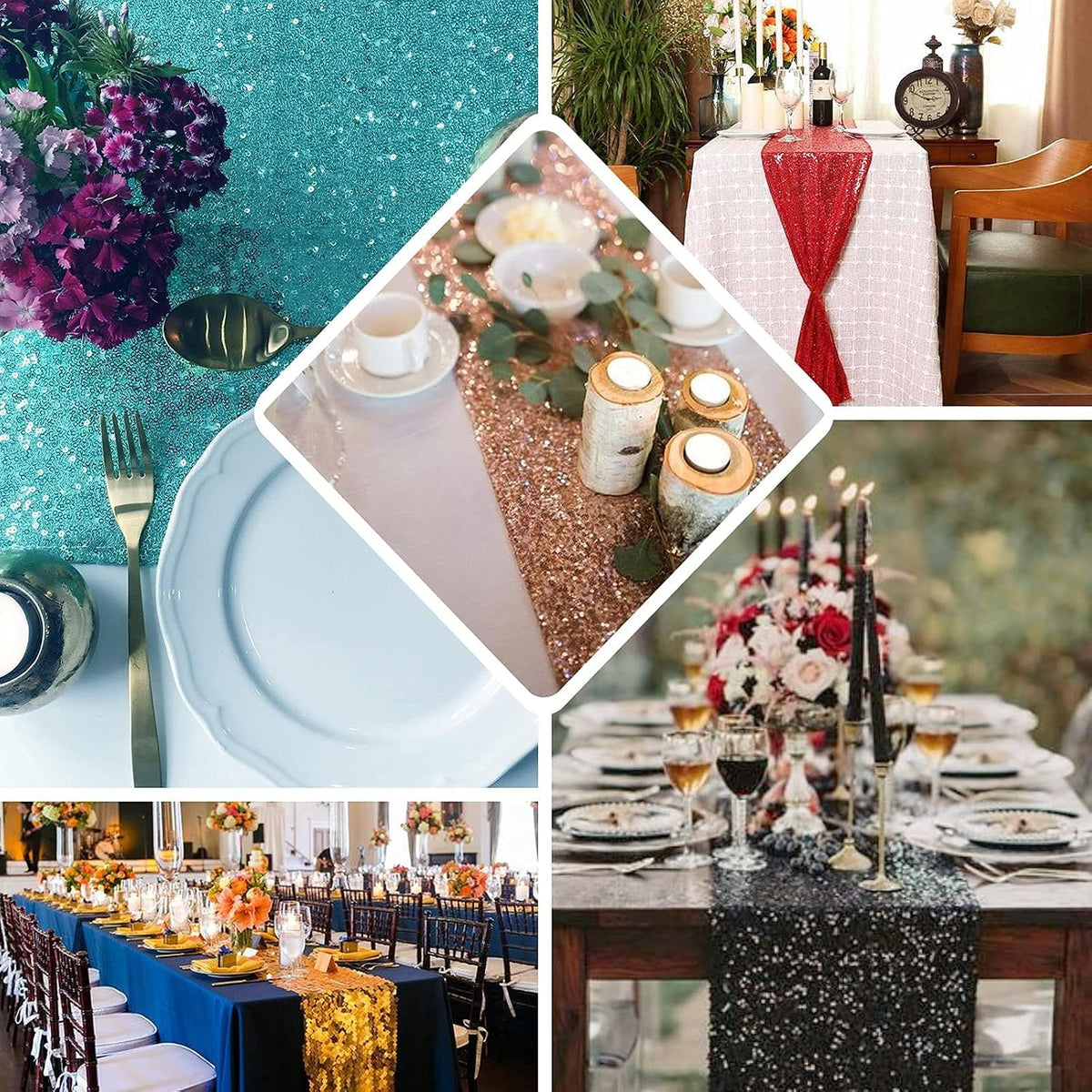 JYFLZQ Black Sequin Table Runner for Party, 10 Packs