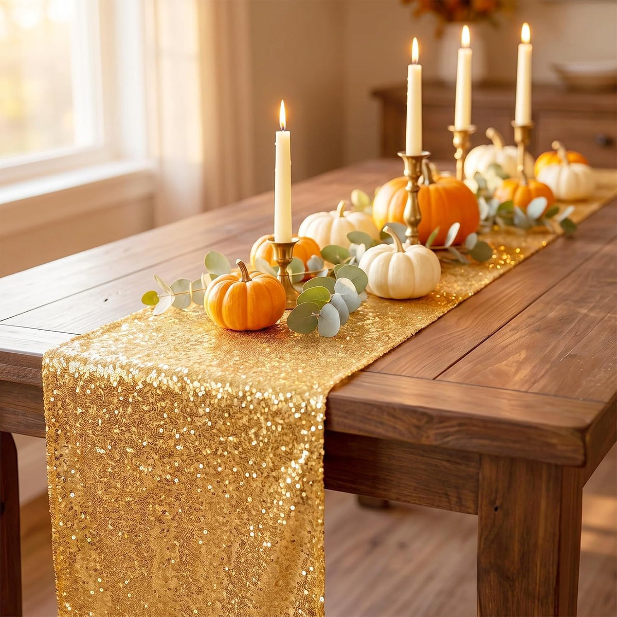 ShinyBeauty 15 Pack Gold Sequin Table Runner 12x108 Inches Wedding Party