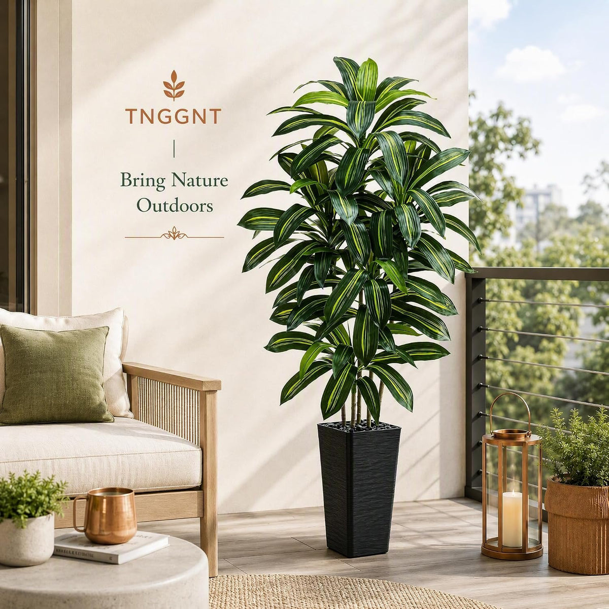 Artificial Dracaena Tree: 5FT Fake Plants Silk Faux Trees(Black Pot)