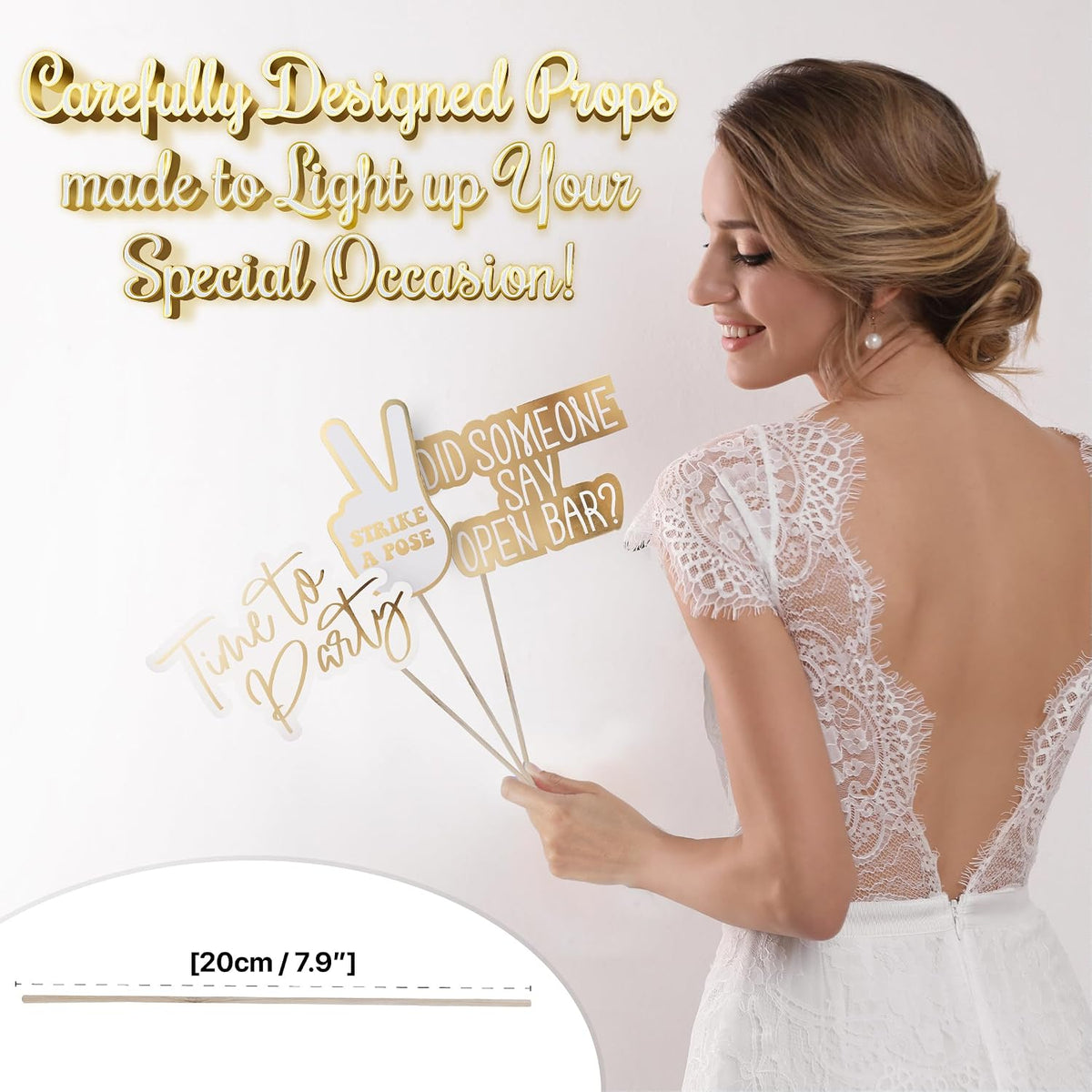 SOUL SHIFT 60PCs Fully Assembled Wedding Photo Booth Props - Prop Stand - Gol...