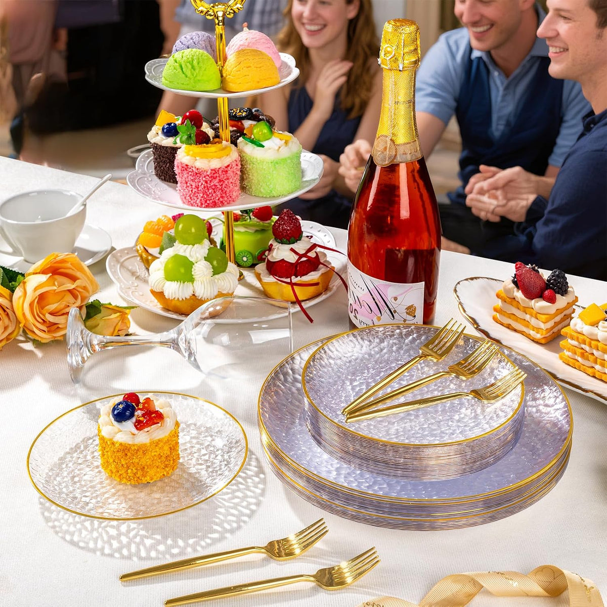 DaYammi 240Pcs Gold Plastic Plates Including 120Pcs Dessert Plates and 120Pcs...