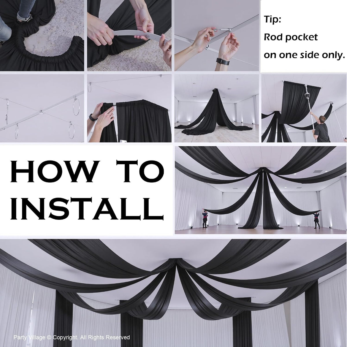 4 Panels 5ftx30ft Black Ceiling Drapes for Halloween Parties