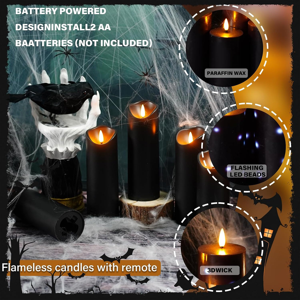 Nimiko Flameless Candles with Remote, Battery Operated Flickering Flameless C...