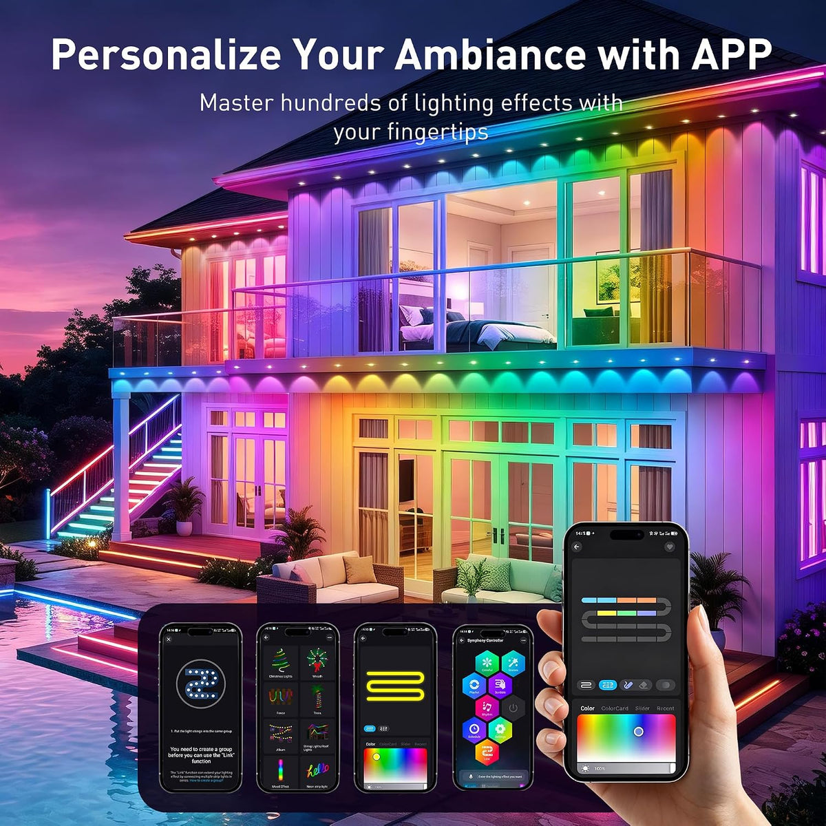 LITSOUL 600FT Permanent Outdoor Lights for House RGB+IC, Chasing Effect Smart...
