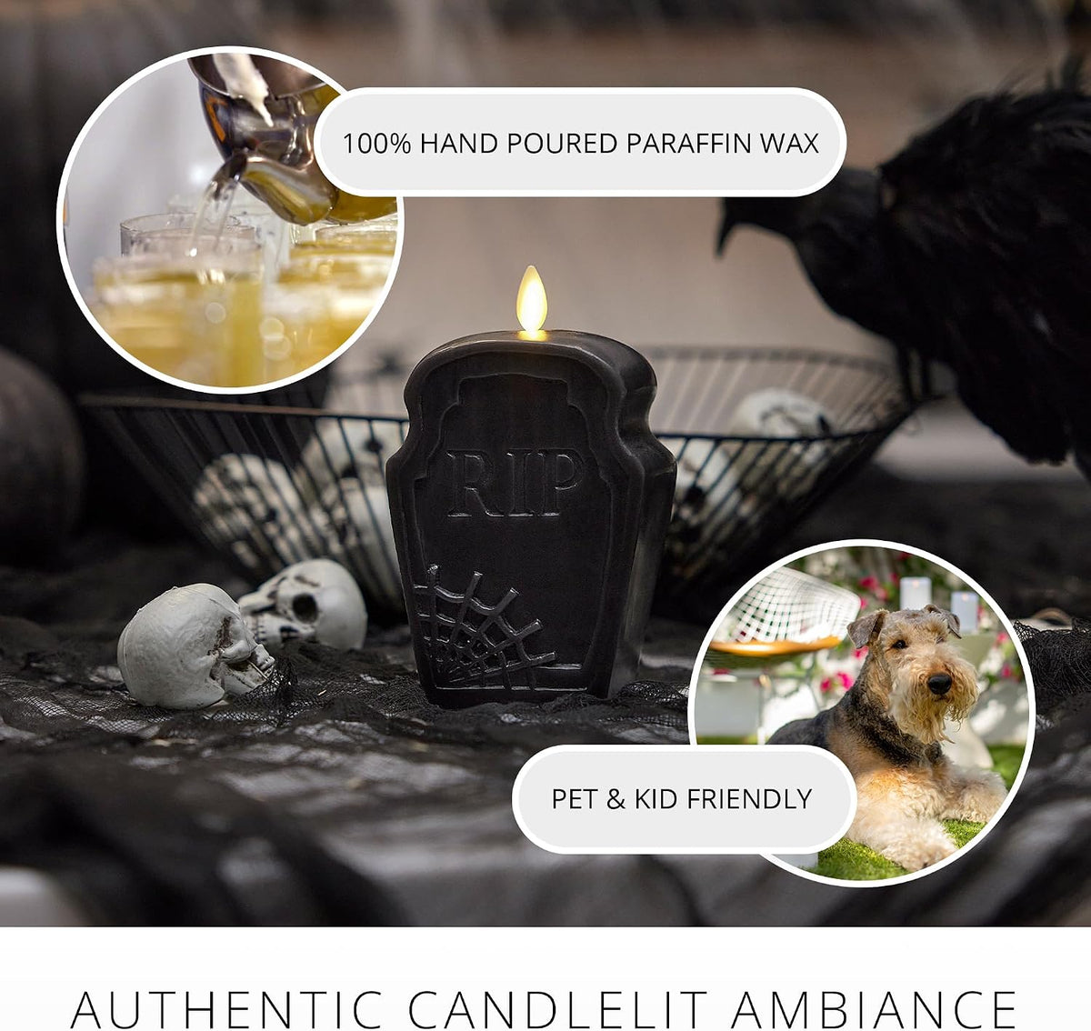 Luminara Black Flameless Candle RIP Tombstone Figural (2" x 5.5") M...
