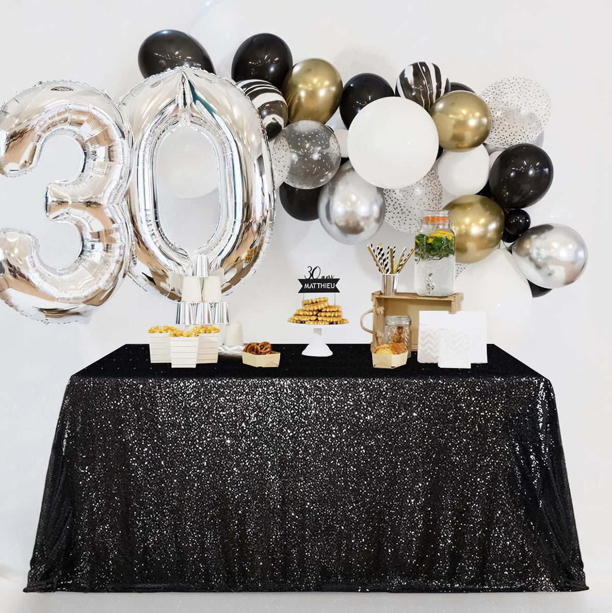 MoKoHouse Black Sequin Tablecloth Rectanglar 90" x 156" Glitter Tab...