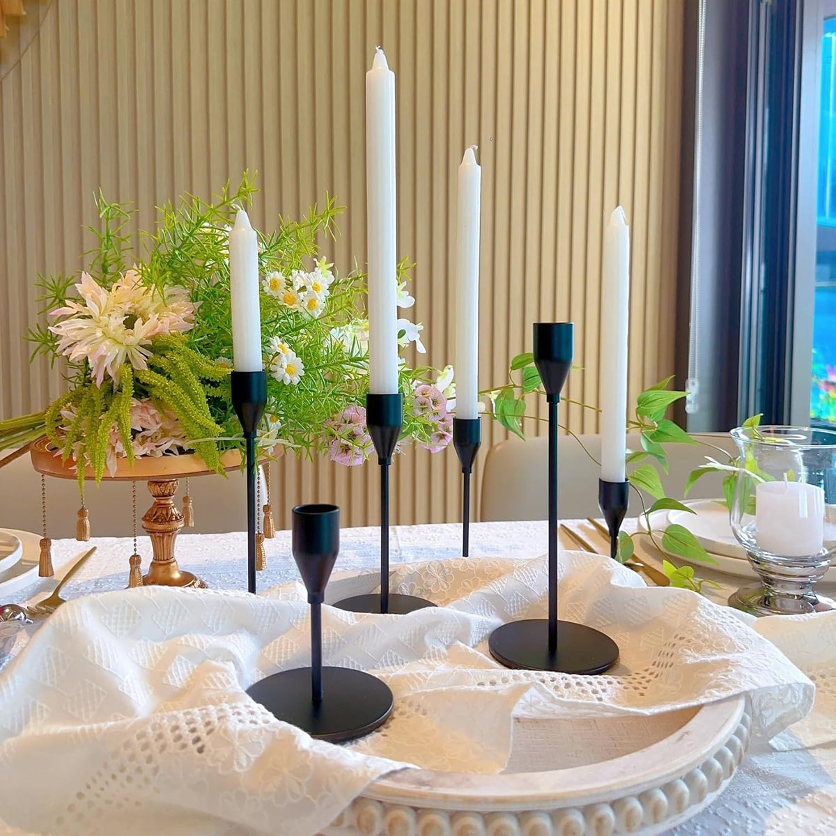 Black Candlestick Holders, Metal Taper Candle Holders,Bulk Set of 27