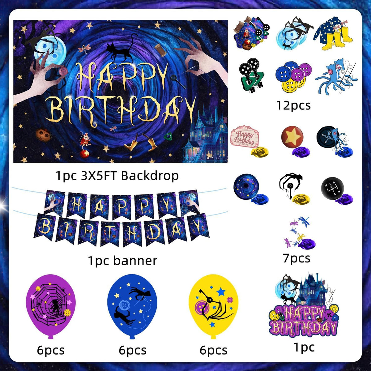 40Pcs Horror Birthday Party Decorations Blue Purple Theme Birthday Party Supp...