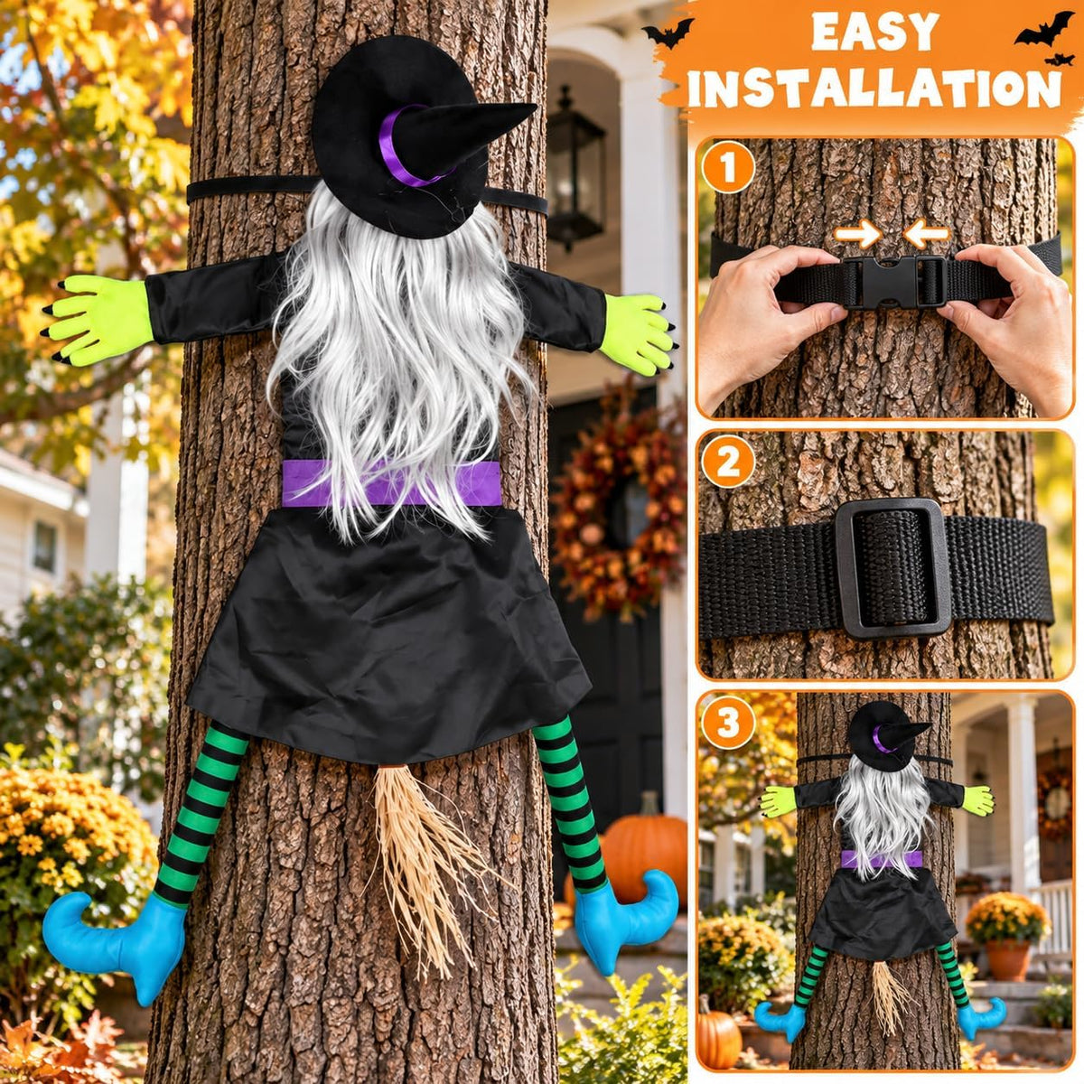 53" Crashing Witch Halloween Decorations Outdoor, Funny Witch Yard Decor...