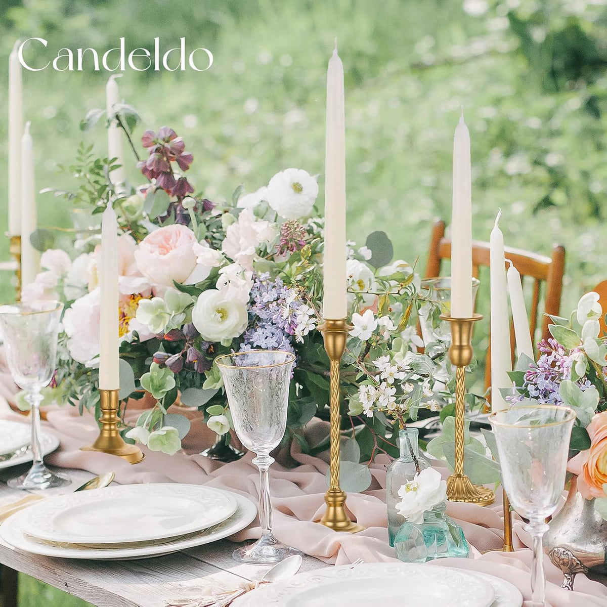 Candeldo Gold Candle Holders Set of 10, Table Centerpiece, Wedding Decor