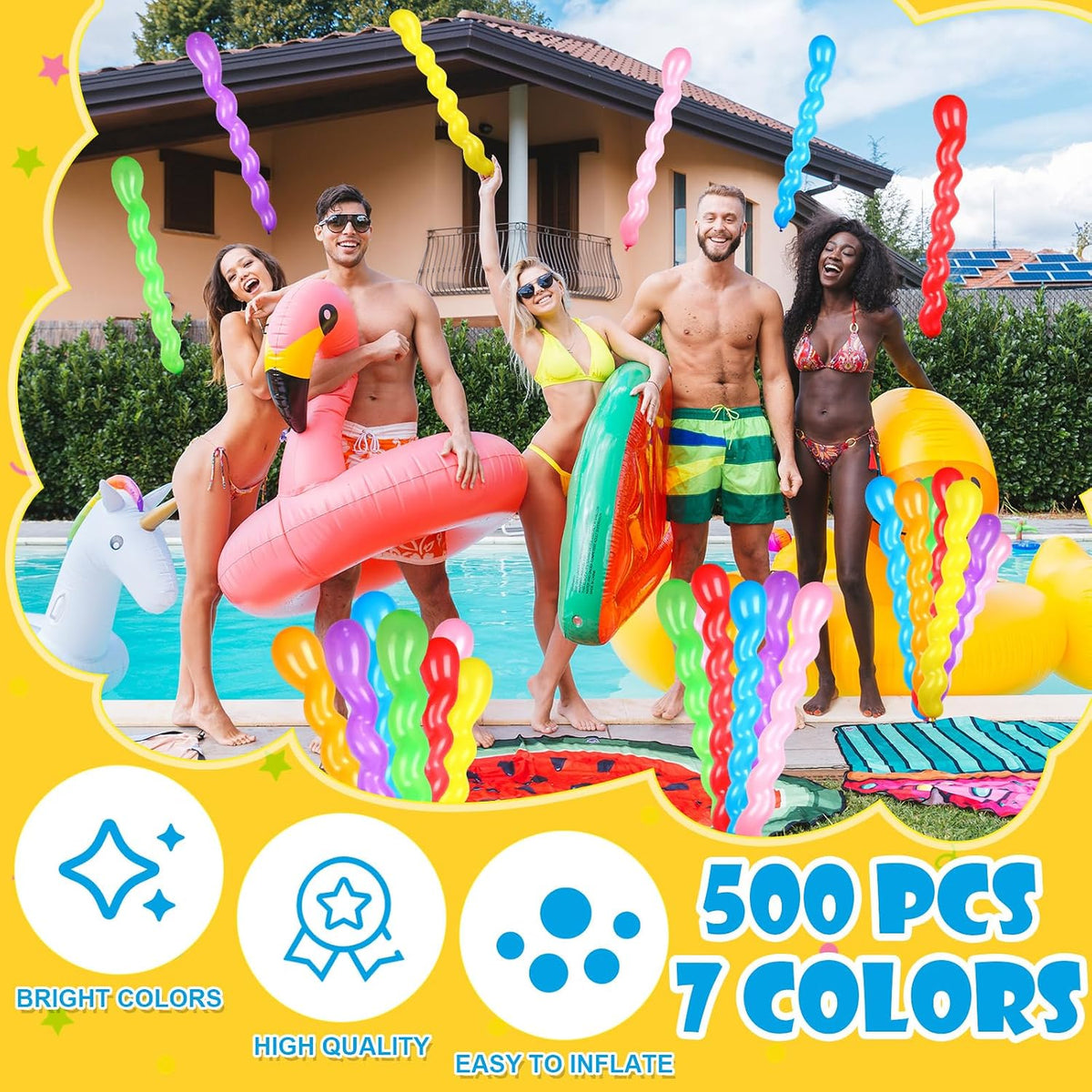 Sratte 500 Pcs 40 Inches Latex Spiral Balloons, 9 Assorted Colors