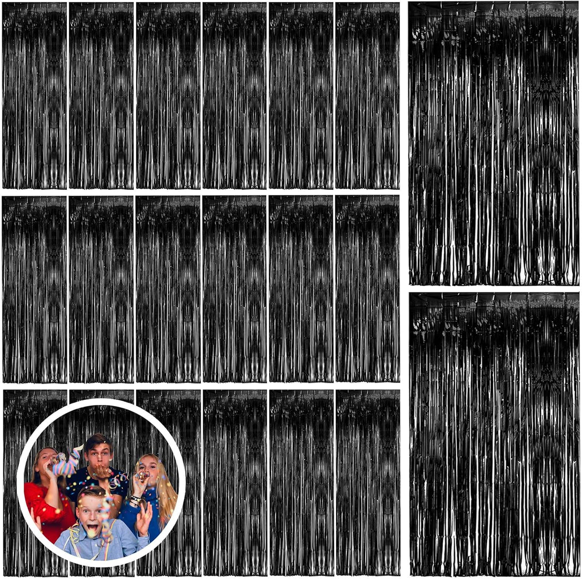 20 Pack Black Party Streamers Backdrop Tinsel Foil Fringe Curtains Halloween ...