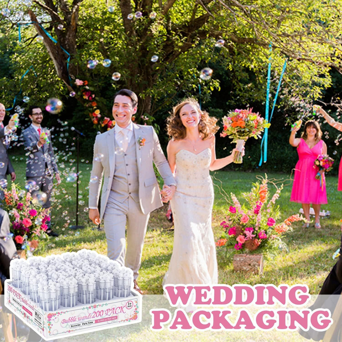 White Wedding Bubble Wands, 200 Pack Mini Sticks for Send Off Party Favors