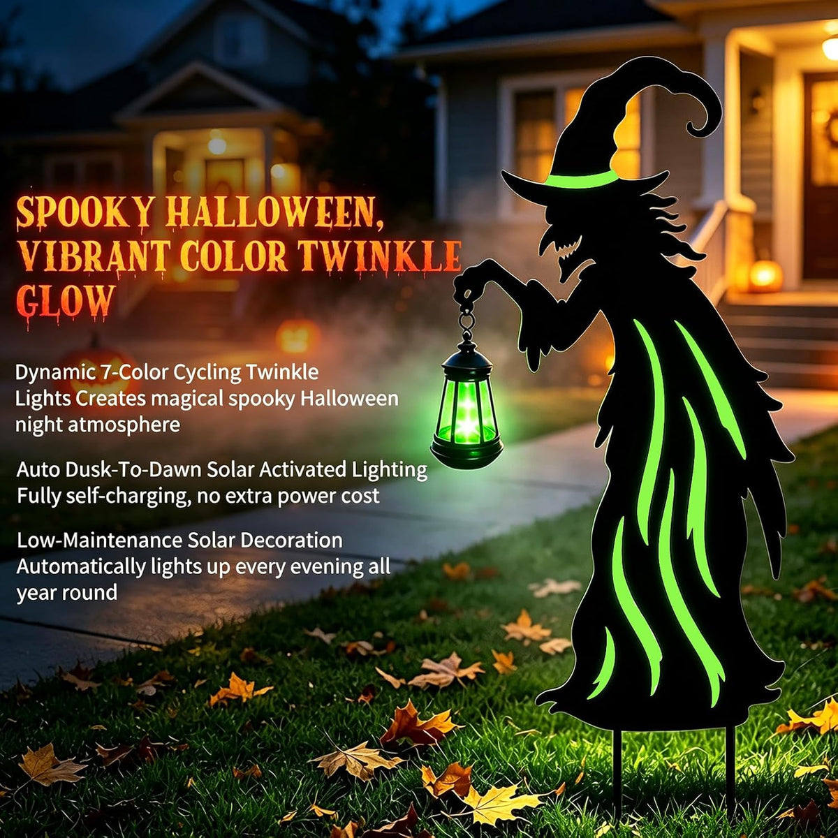 Halloween Decorations Outdoor Metal Witch Garden Stakes with Solar Lights