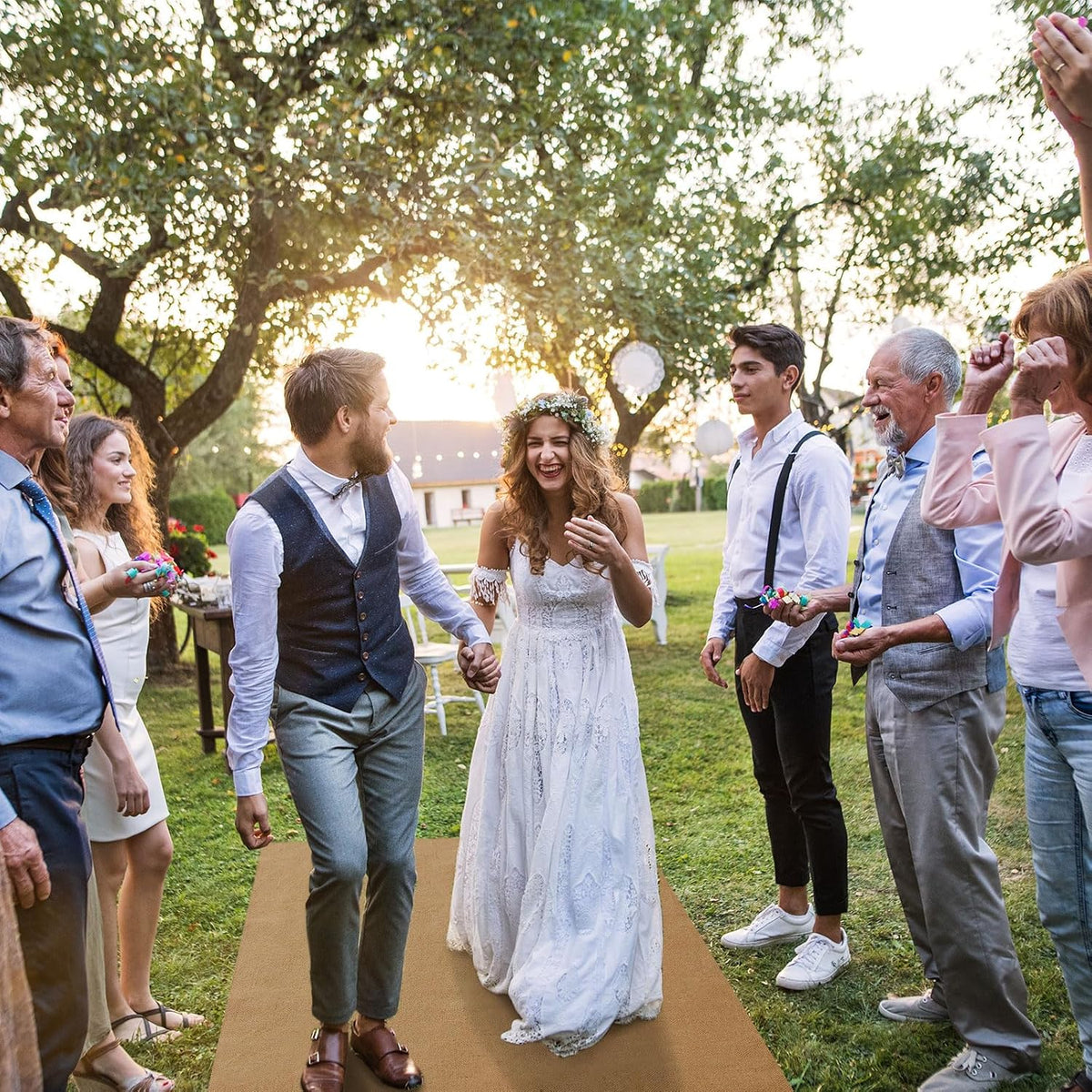 Tudomro 40 Inch x 30 Ft Extra Long Natural Burlap Wedding Aisle Runner Outdoo...