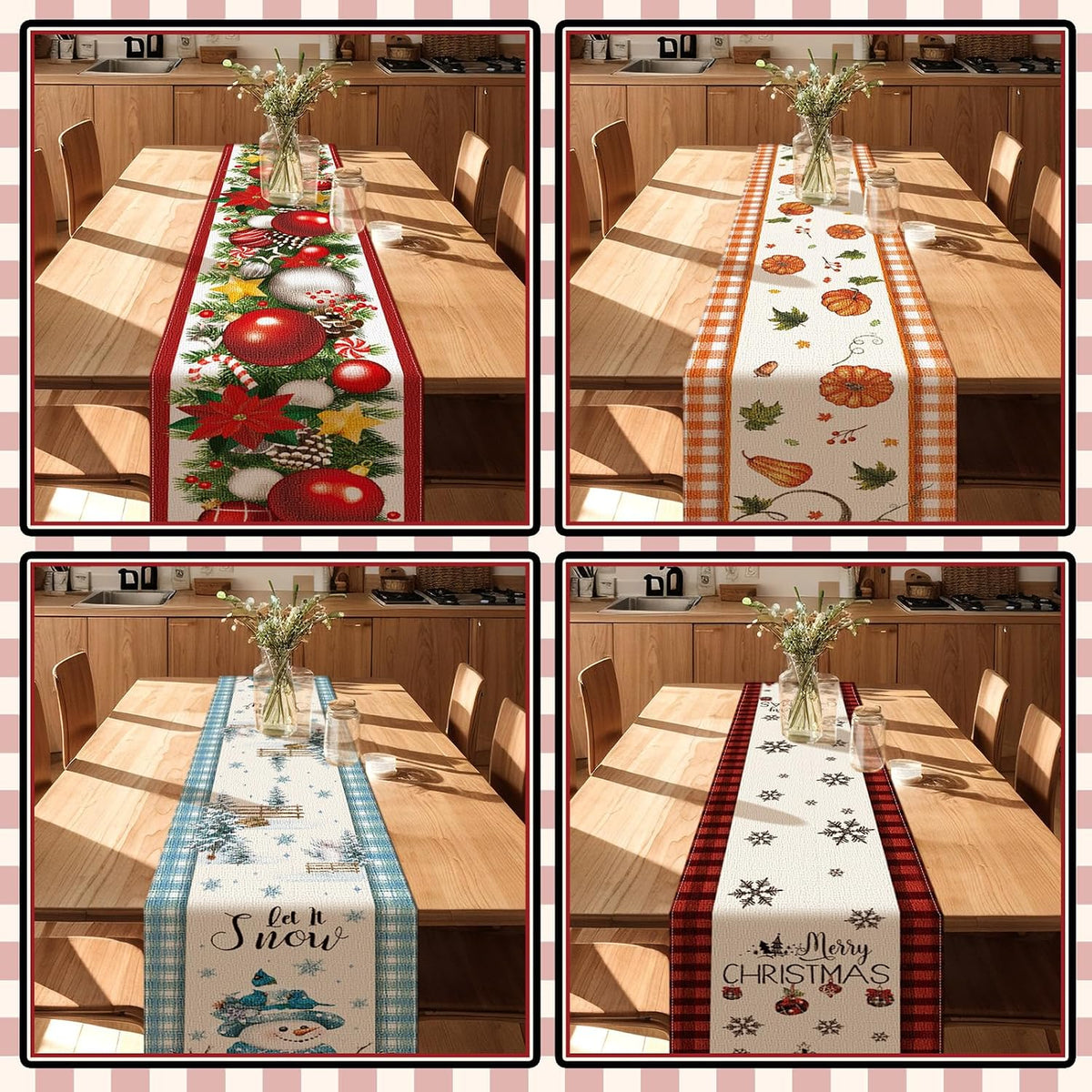 LemonRoad 8 Pcs Holiday Table Runner, 72 Inch Seasonal Fall Table Decor