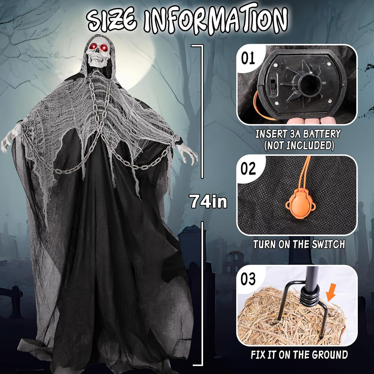 74'' Halloween Decorations Outdoor Animatronics Grim Reaper with Chain