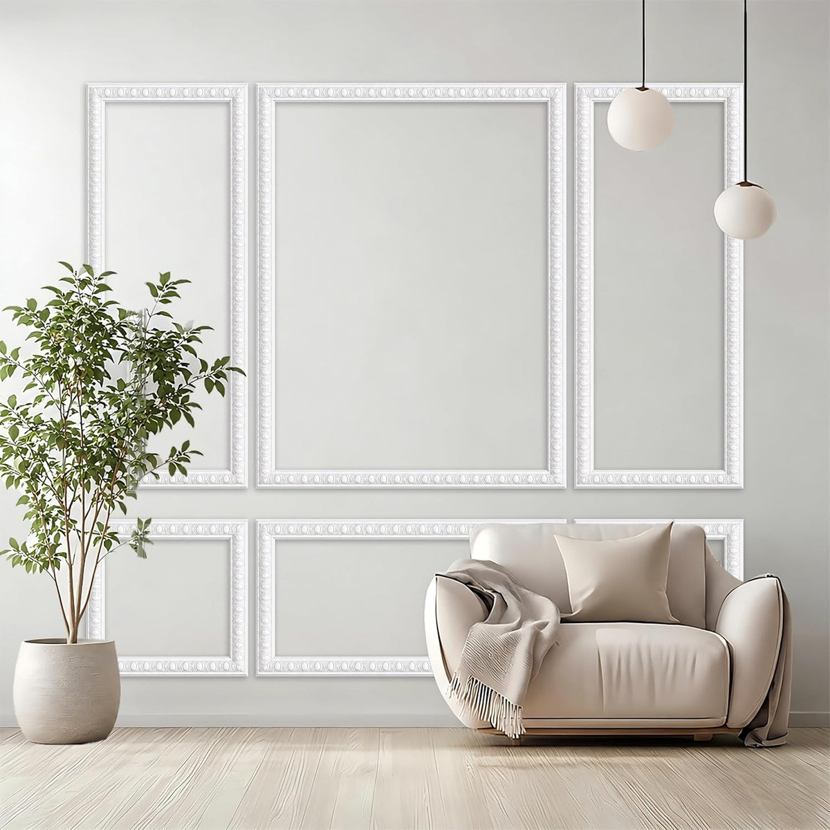 3 Set Peel and Stick Wall Molding Kit,3D Pre-Cut Bead Accent Panel,24x60in