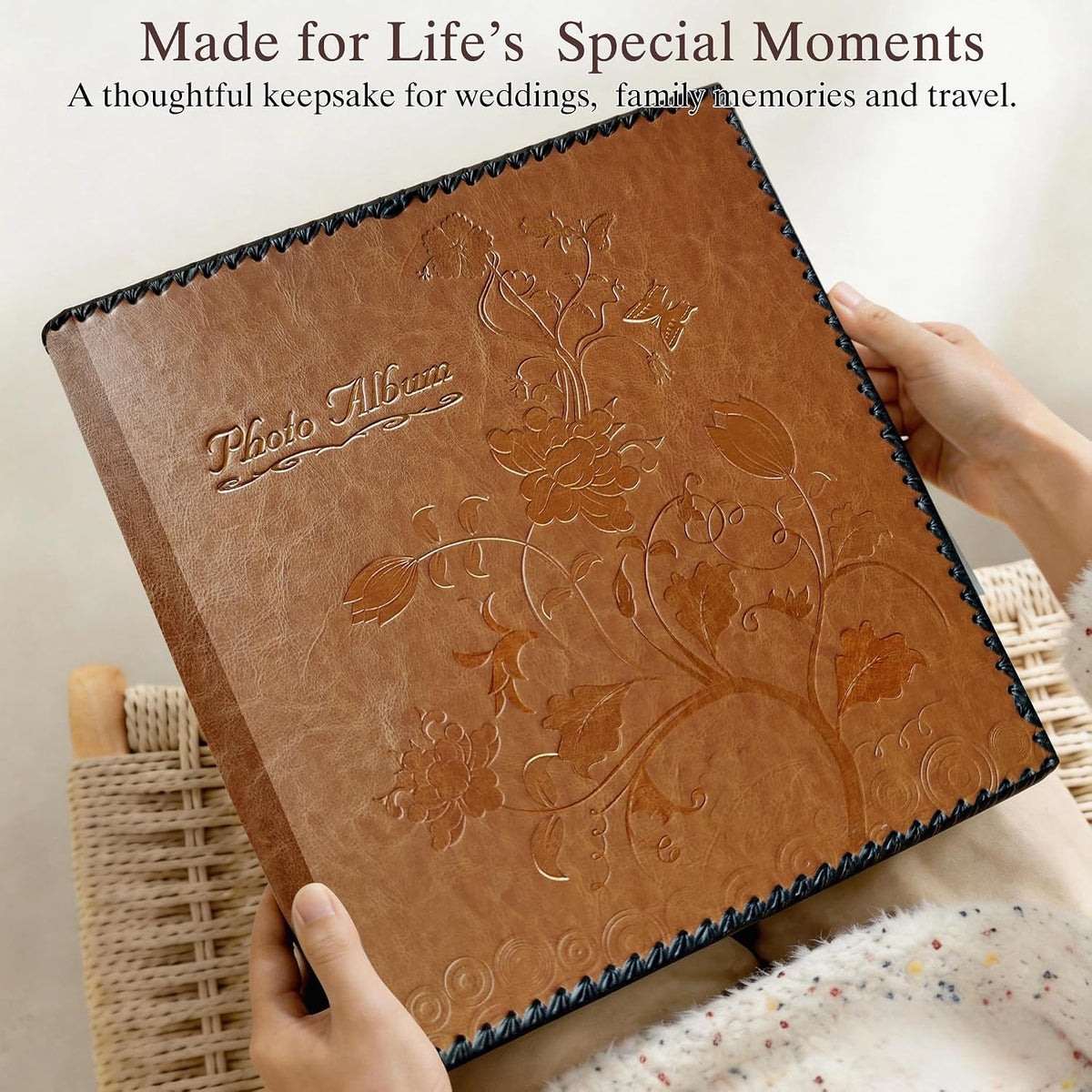 Brown Large Self-Adhesive Photo Album, PU Leather Cover