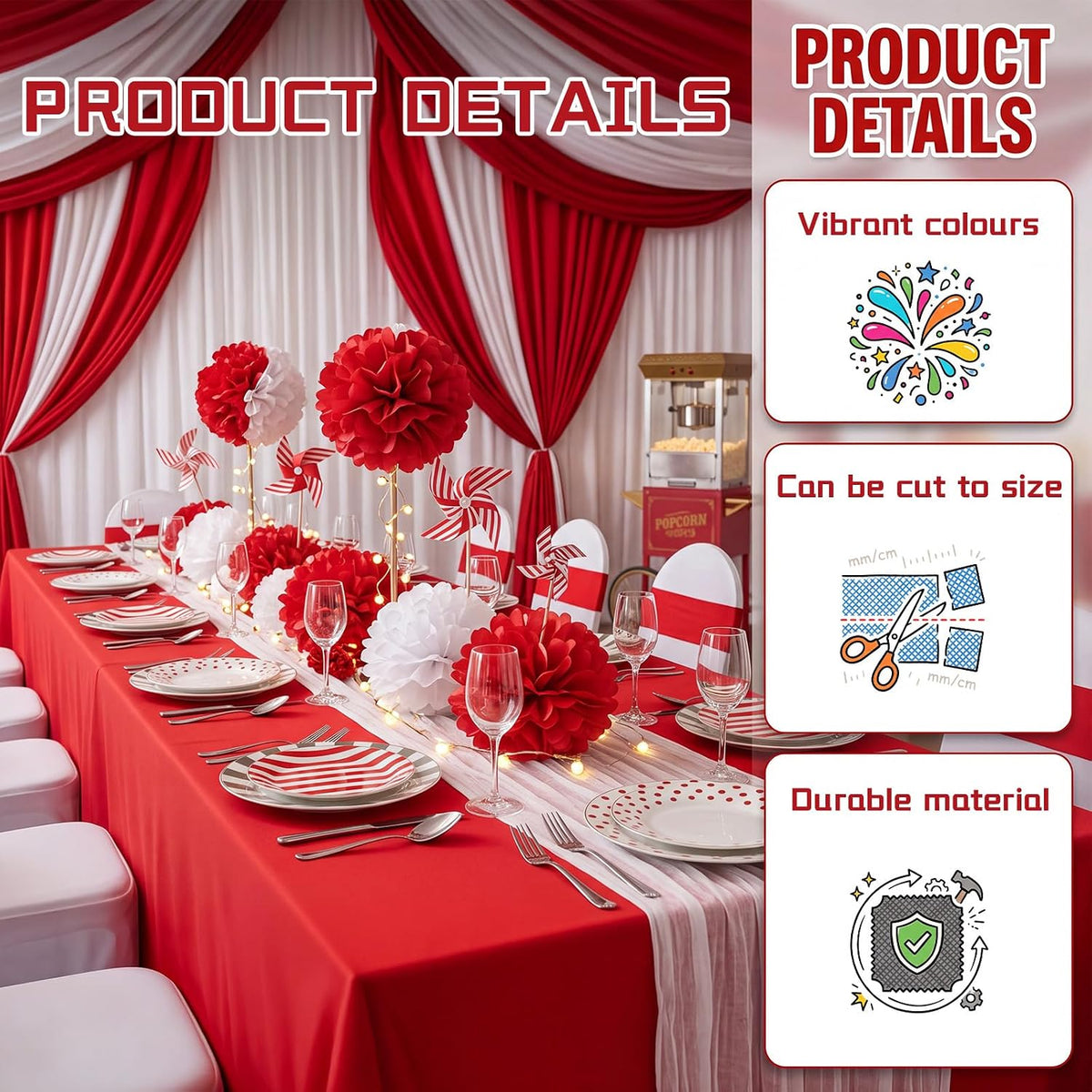 131FT x 54IN Circus Tablecloth Roll, Plastic Carnival Table Cloths