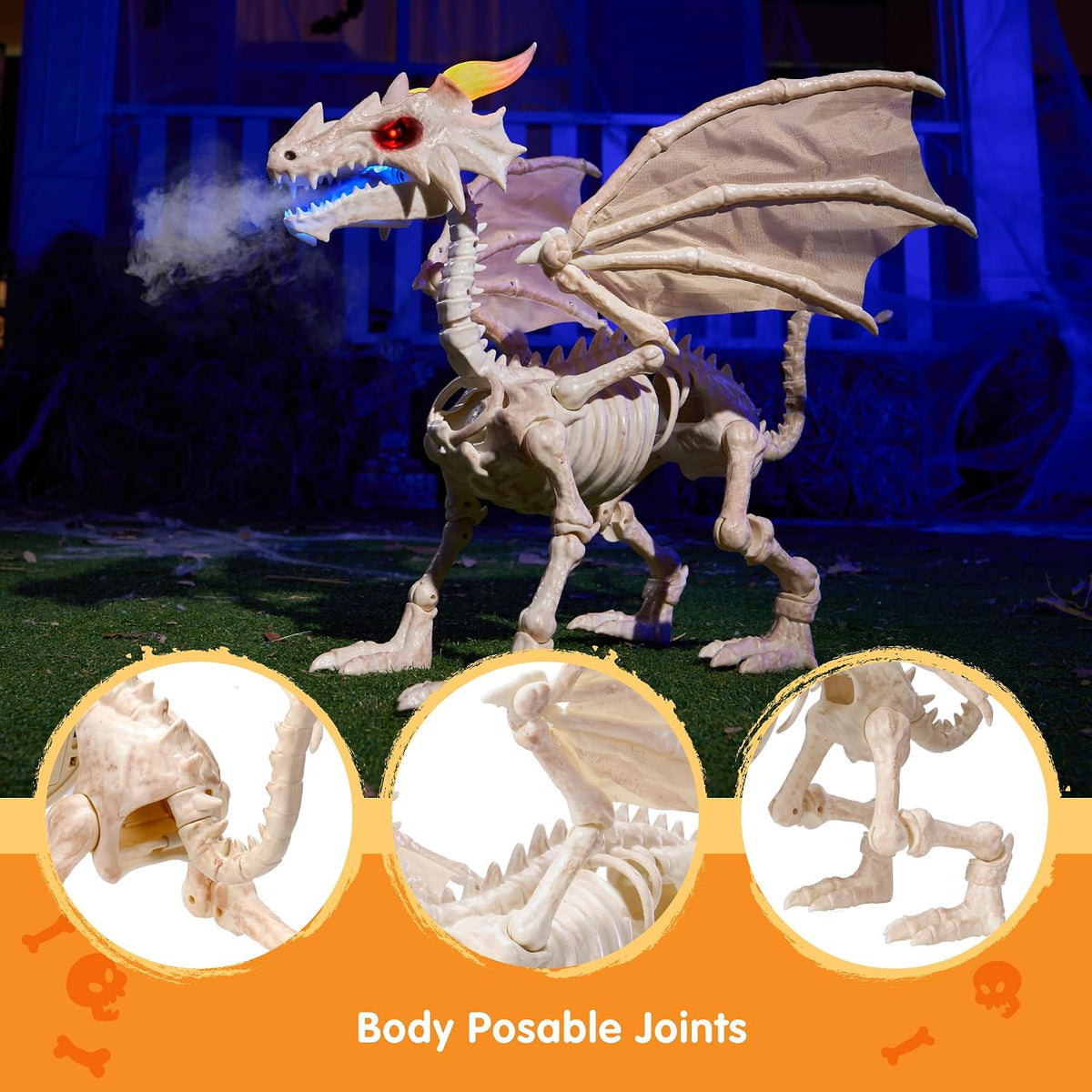 JOYIN Dragon Skeleton Halloween Decoration, 23.6" Roaring Mist-Spraying ...