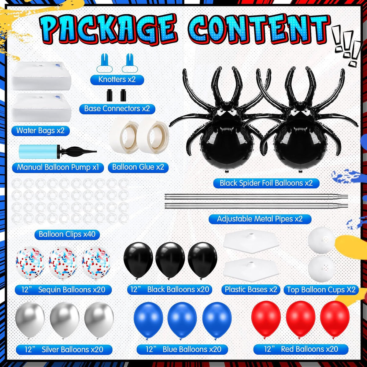 Kasyat 2 Sets Spider Balloon Column Stand Kits with 100 Latex Balloons