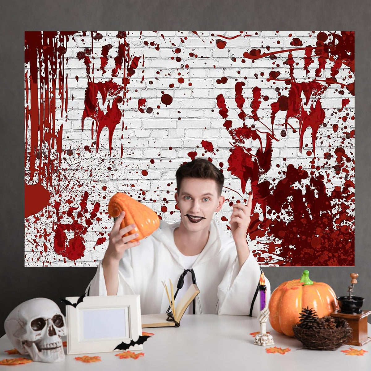 Mocsicka 10x8ft Halloween Backdrop Bloody Horror Scary Handprint Bloodstain S...