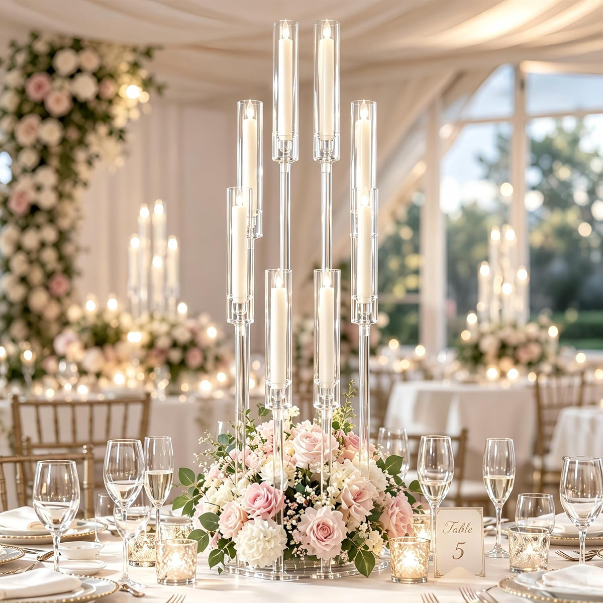 1PCS 8 Arm Clear Acrylic Candelabra Centerpiece for Dinner Table