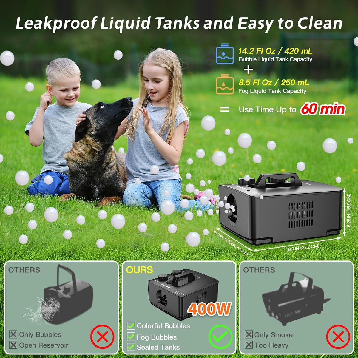Wisdomlit Fog Bubble Machine, 2-in-1 No-Spill Smoke Bubble Machine
