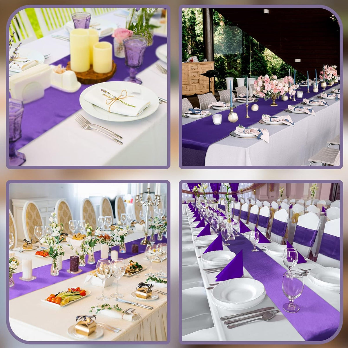 Bencailor 24 Pcs Purple Satin Table Runners Bulk, 12 x 108 Inch