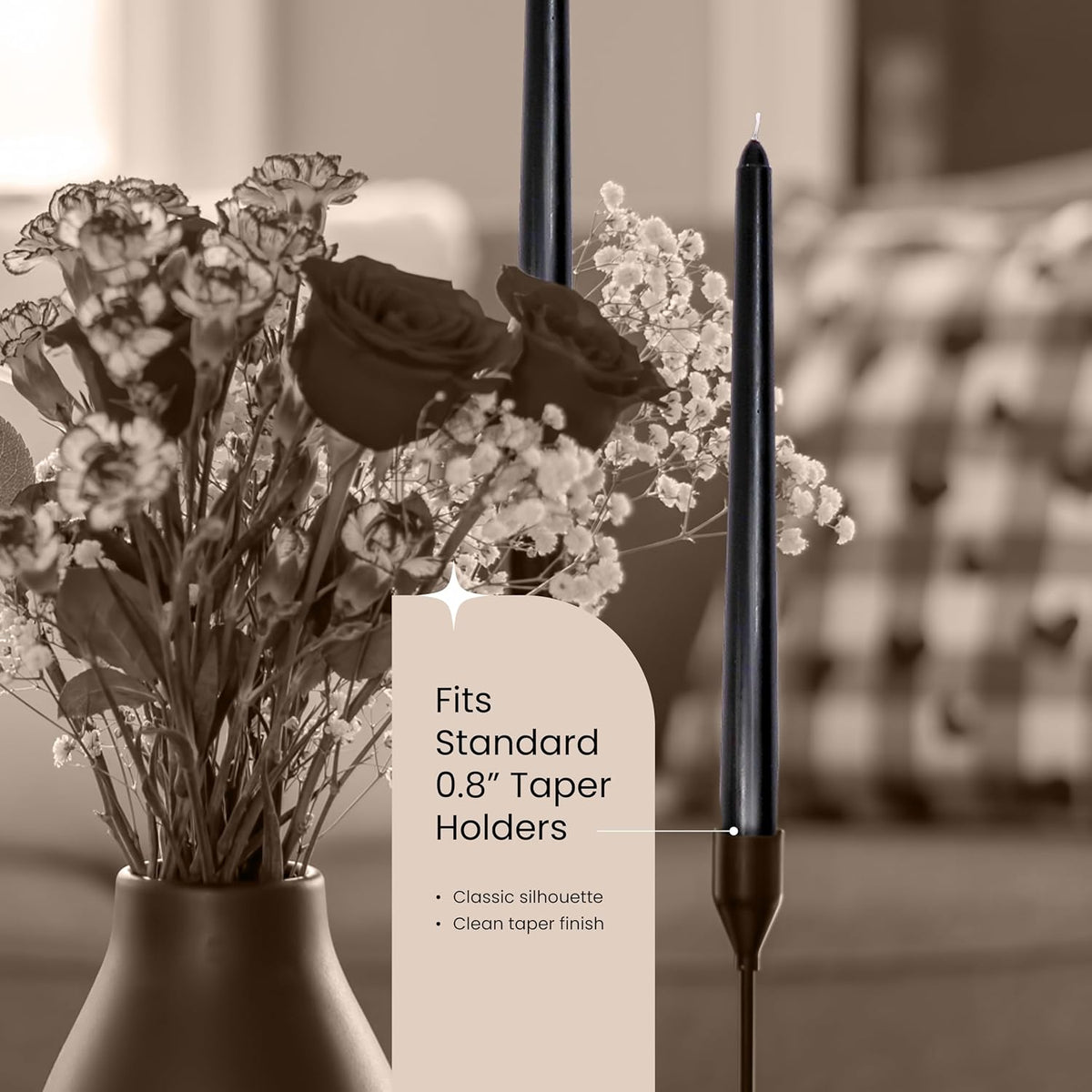 Leor & Lair Black Taper Candles, 40 Pack, 10 Inch Bulk Candlesticks