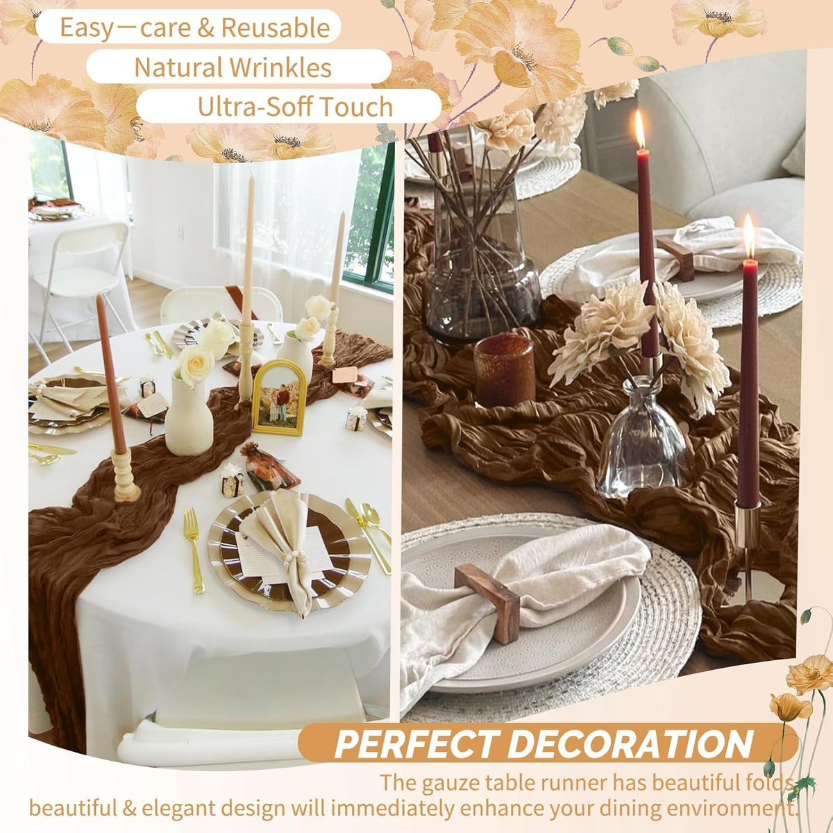 24 Pack Brown Cheesecloth Table Runner 17x108 Inches Boho Home Decor