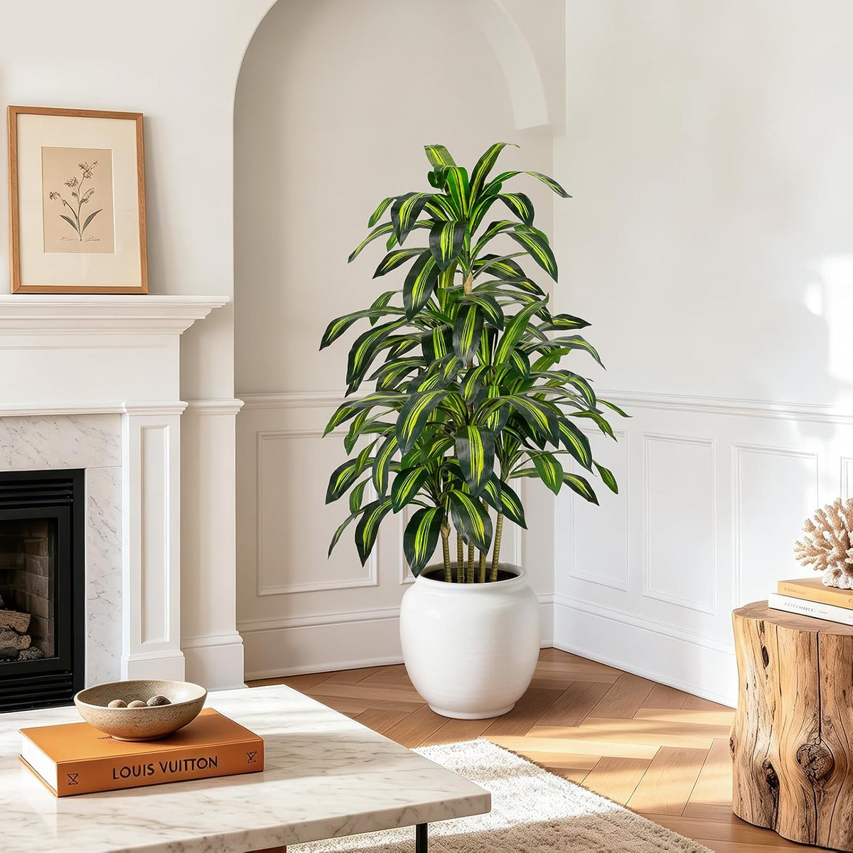 5FT Faux Dracaena Plant with Planter & Built-in Basket