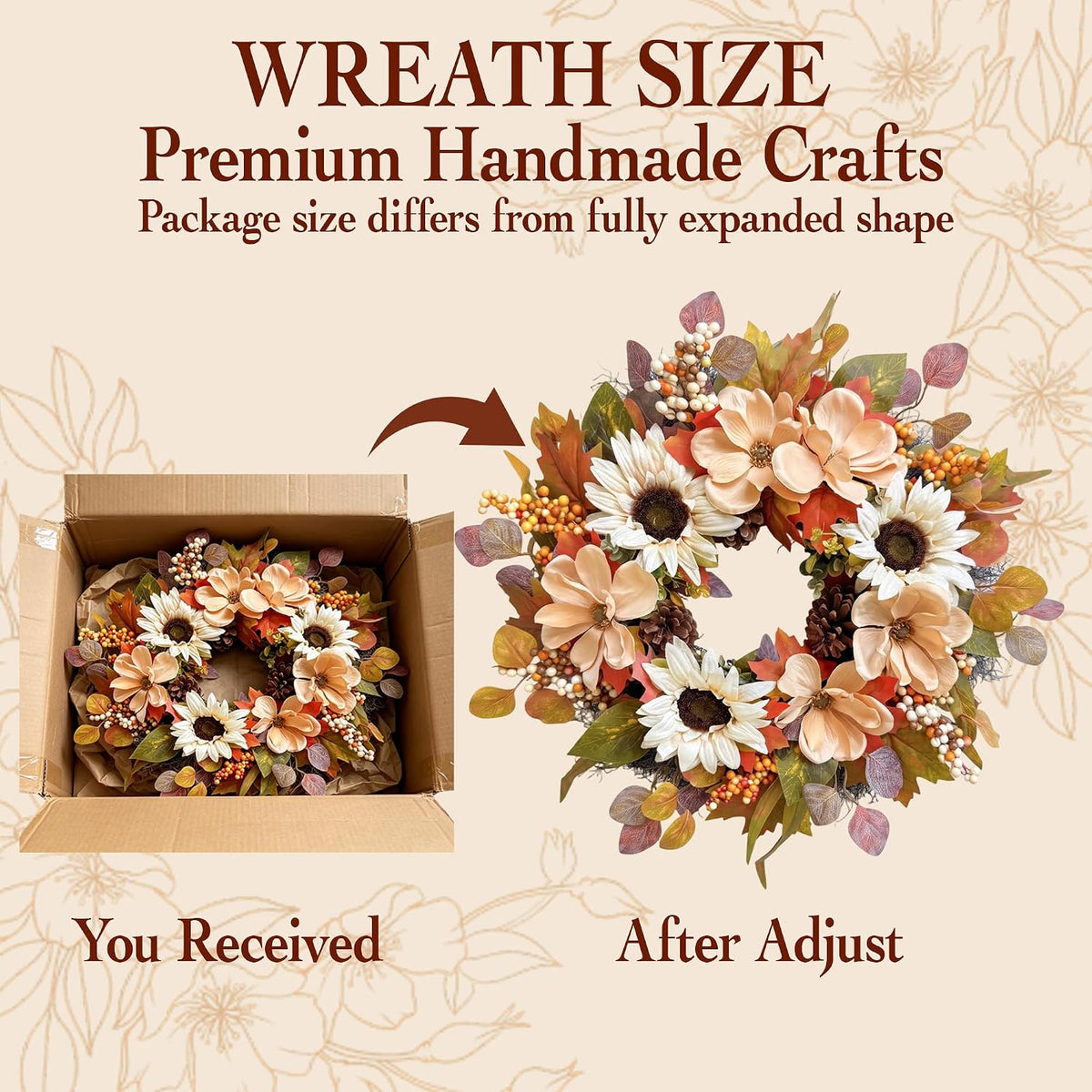26Inch Fall Wreaths for Front Door Outside, Autumn Harvest Wreath, Large Autu...