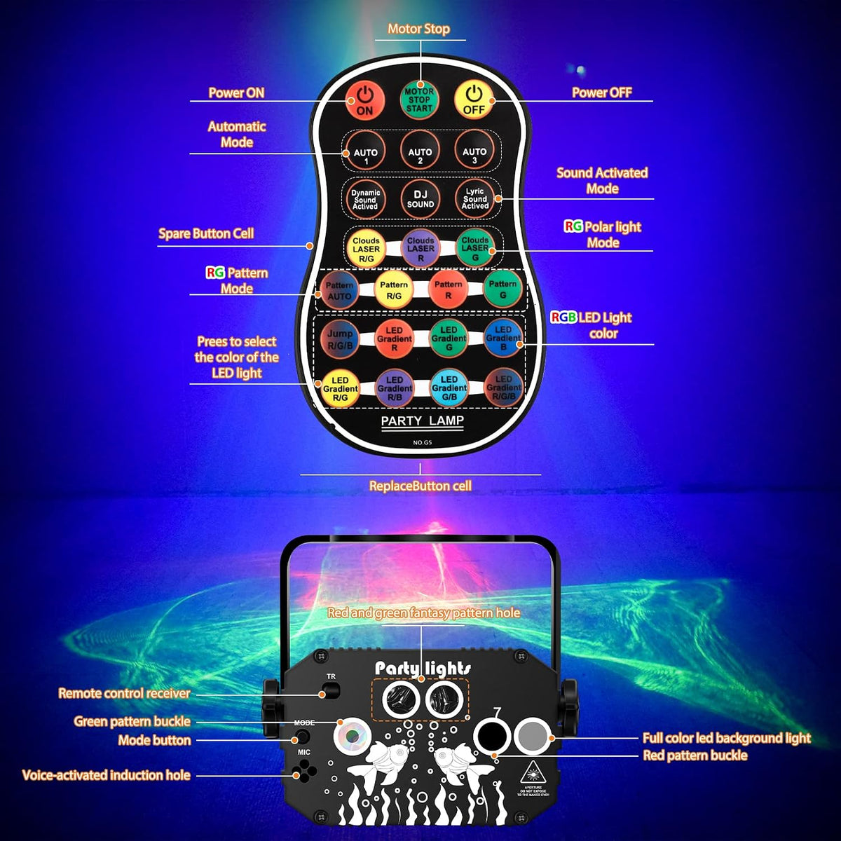 Enjoyedled DJ Disco Stage Party Lights with Northern Laser Light Effect