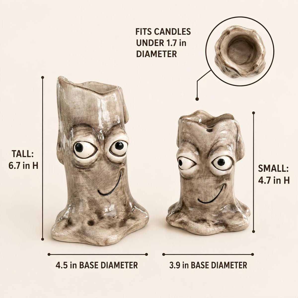 2 PCS Ceramic Candle Holders, Funny Face Decor Set for Home