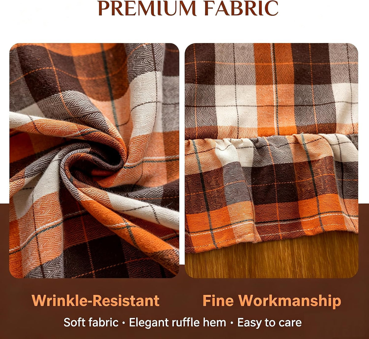 Joyfol Day Thanksgiving Ruffled Tablecloth, Orange Brown Tartan Plaid Vintage...