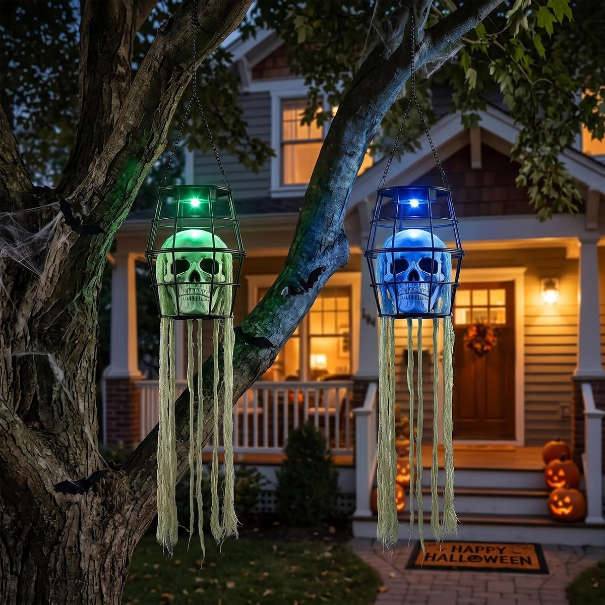 2PCS Solar Skeleton Halloween Lights, LED Color Changing Halloween Decoration...