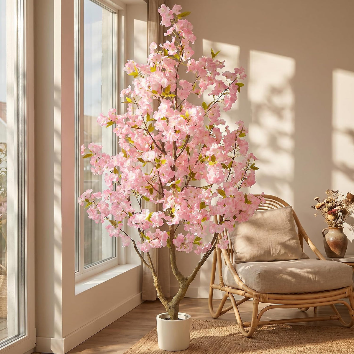 Warmplants Artificial Cherry Blossom Tree 6ft Sakura with White Planter