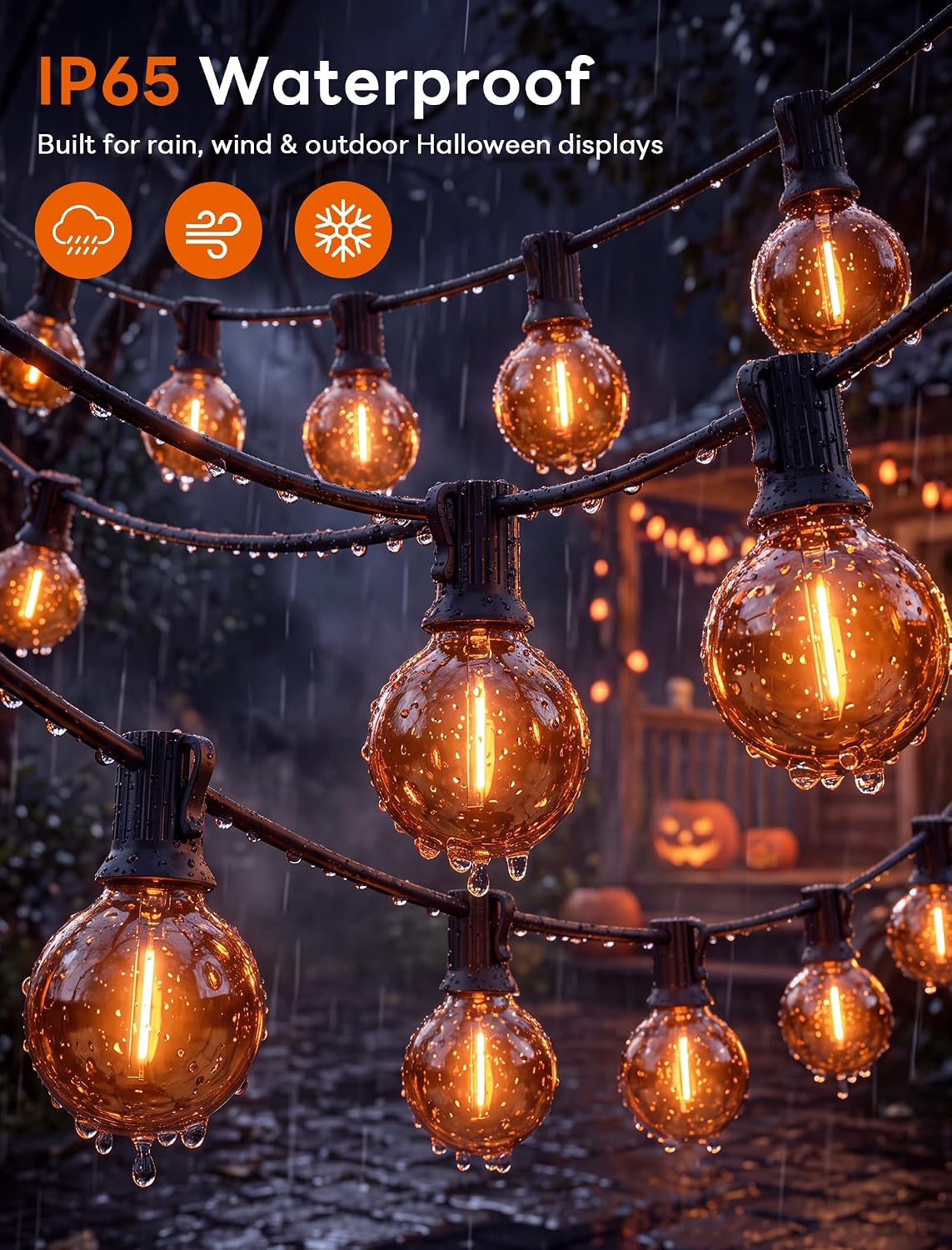 50FT G40 LED Halloween String Lights Outdoor, Orange Halloween Decorative Lig...