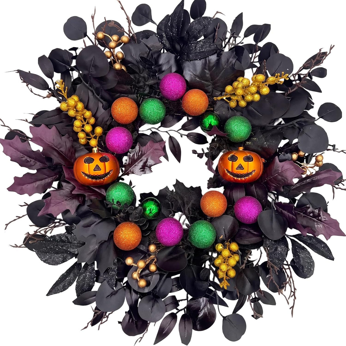 24Inch Halloween Wreath for Front Door,Pumpkins Wreath Halloween Decorations ...