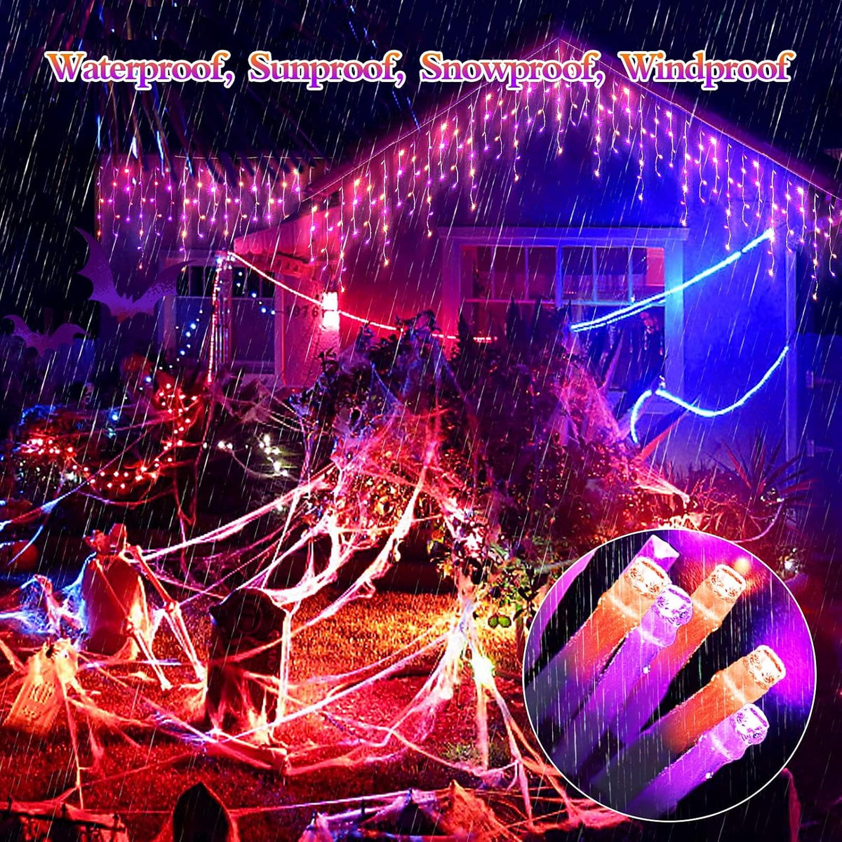 65FT 640 LED Orange Purple Halloween Lights Outdoor Fairy String Lights