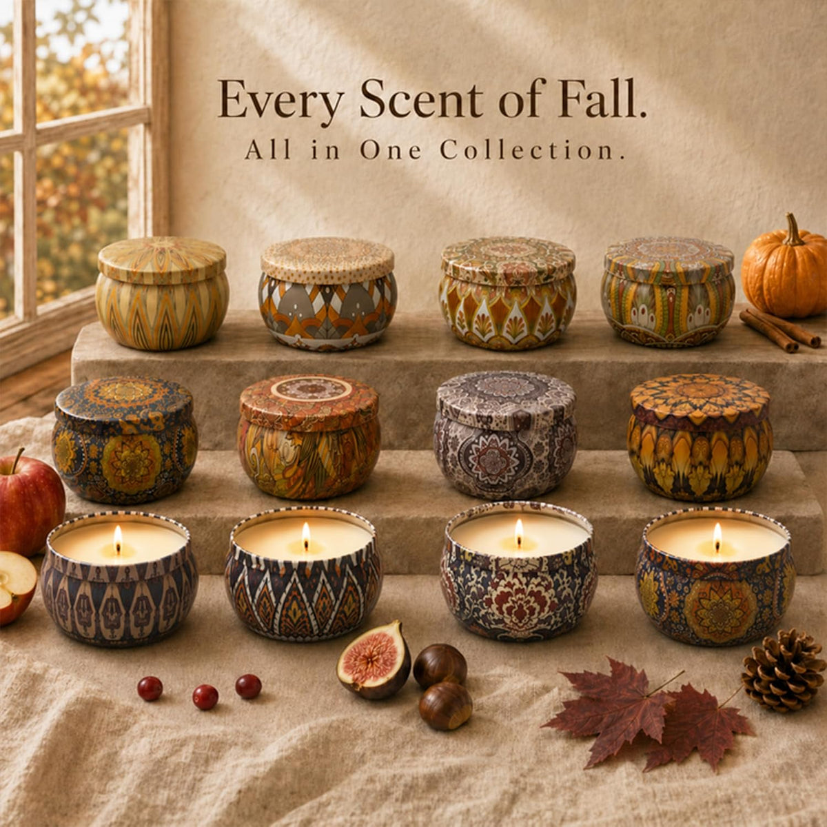 Fall Scented Candles Gift Set, 12 Pack Soy Candles for Home, 2.5 oz Each