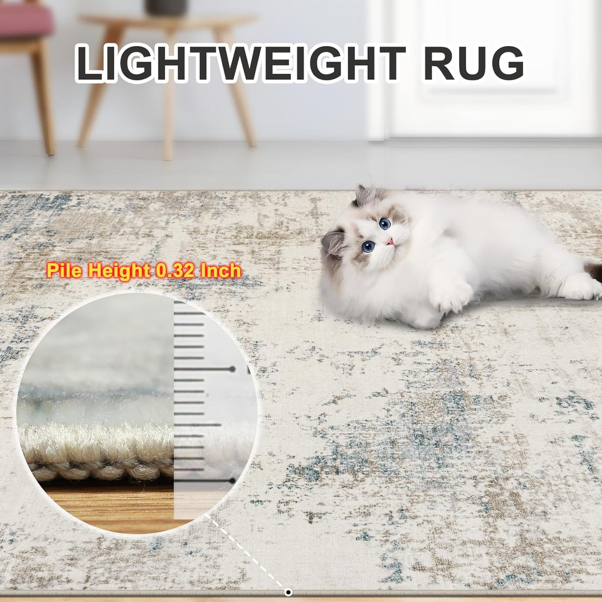 8x10 Area Rug Living Room: Modern Abstract Washable Carpet Beige