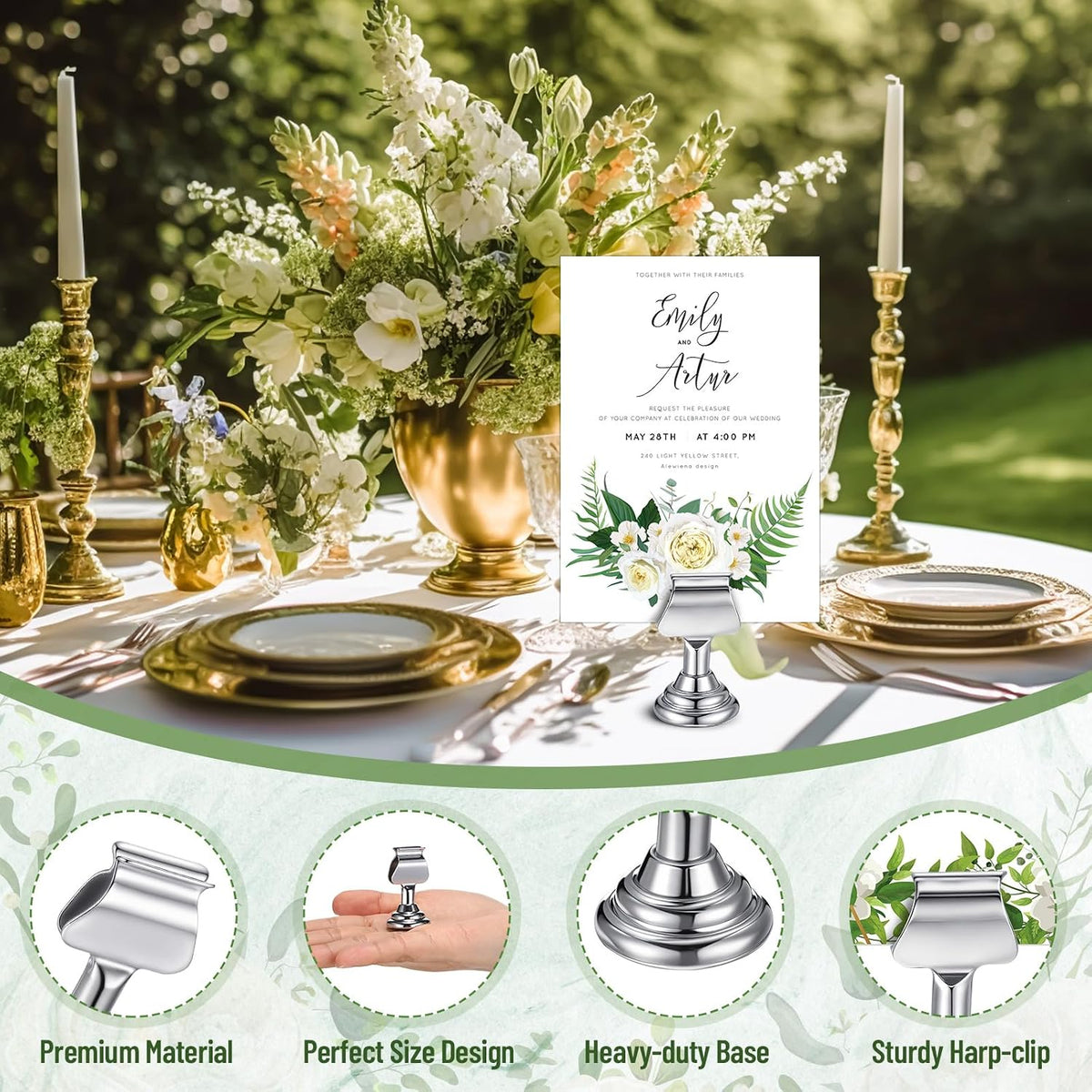Kathfly 24 Pcs Wedding Table Number Holders Metal Silver Place Card Holder