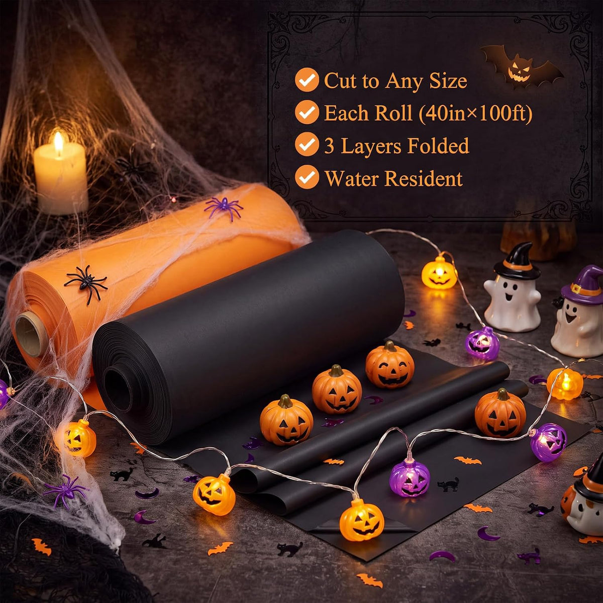 Moukeren 4 Roll Circus Carnival Table Cover Backdrop, Orange, Black