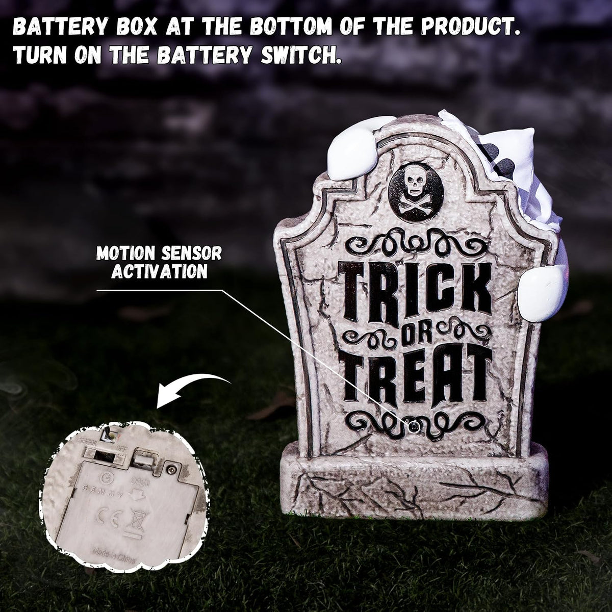 ELAMAS Halloween Decorations Animatronic Tombstone with Pop-Up Ghost, Sound &...