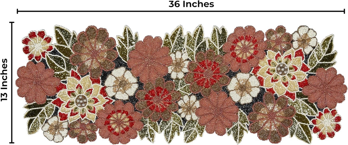 Beaded Table Runner Decorative Hand Glitz Rustic Farmhouse for Fall Harvest a...